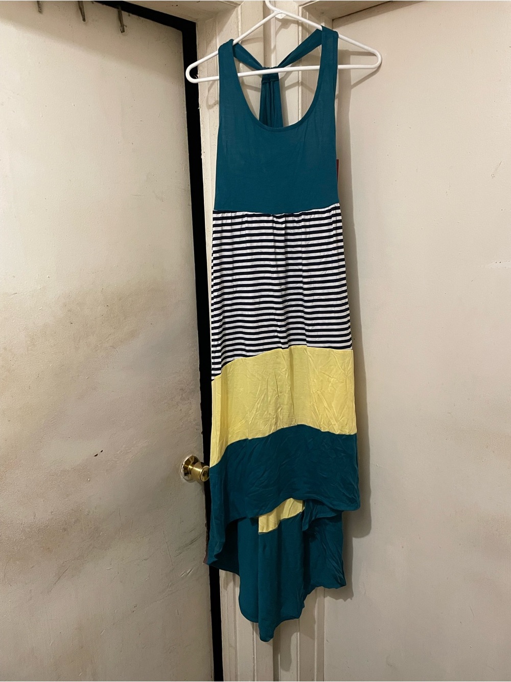 Mossimo Women’s LG Blue White Striped Yellow Colorblock Knit Maxi Dress